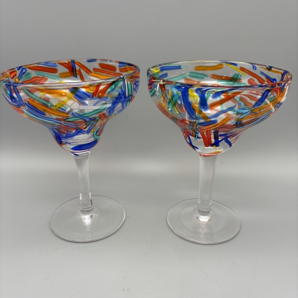 LOT OF 2 PIER 1 IMPORTS‎ Hand Blown Multicolored Millefiori Confettii MARGARITA
